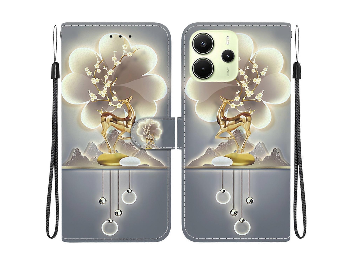 Capa Tipo Carteira De Couro Com Estampa De Rena Sika Para Xiaomi Redmi Note 14 4g (163,25 Mm)