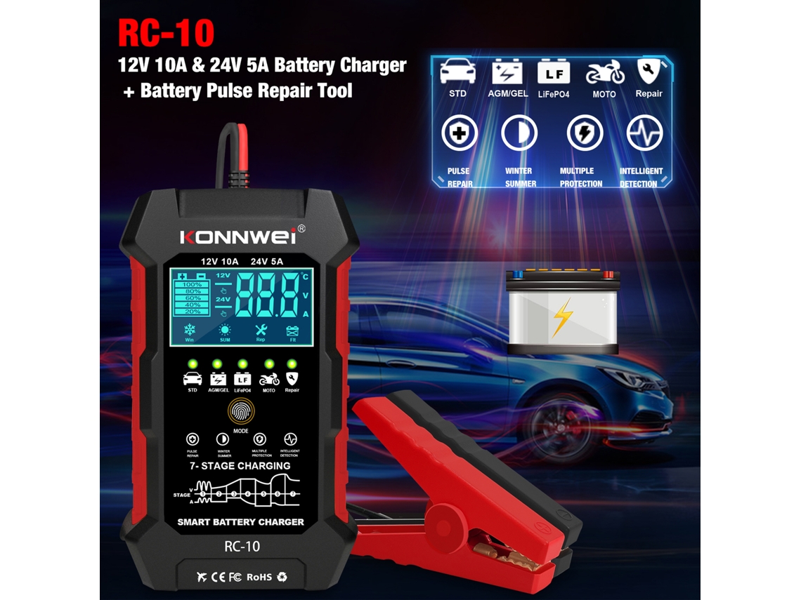 Konnwei Rc-10 Carregador Bateria 12v 10a 24v 5a Pulso Lead-acid