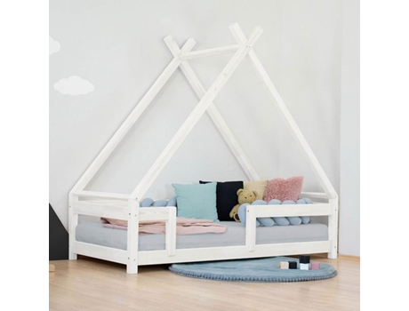 Cama BENLEMI Tahuka com barreira de segurança (Madeira maciça - branca - 90 x 160 cm)