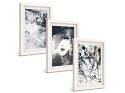 Conjunto De Quadros Com Moldura Padrões Abstratos Em Preto E Branco Moldura Branca Fotos Para O Escritório Espelharte (3 Peças 20x30 Cm)