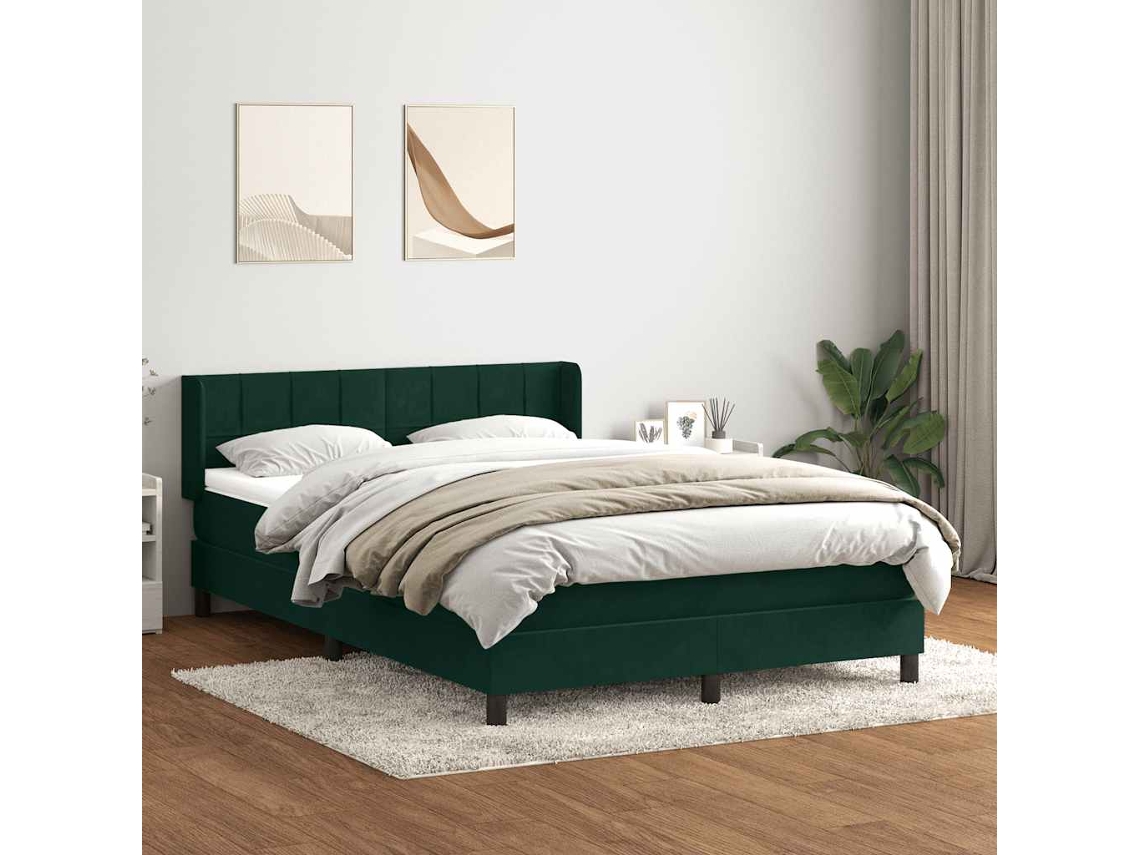 Vidaxl Cama Com Molas/colchão 160x220 Cm Veludo Verde-escuro
