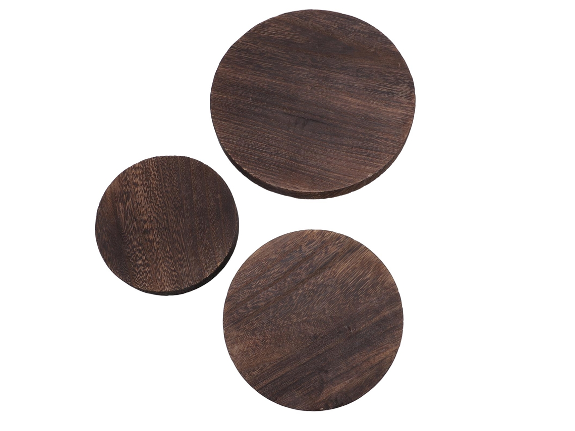 Mali 3pcs Suporte de Planta de Madeira Maciça Redondo para Vasos e Velas Aromáticas Moderno