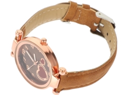 Relógio Pulso GOKOCO feminino, quartzo, mostrador coração, pulseira de couro marrom, casual, decorativo