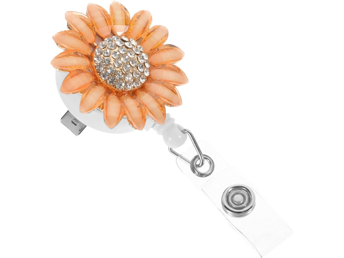 Porta Crachá Retrátil Homoyoyo Em Formato De Girassol, Feito Em Abs Com Strass Laranja, Clipe Portátil Cartões E