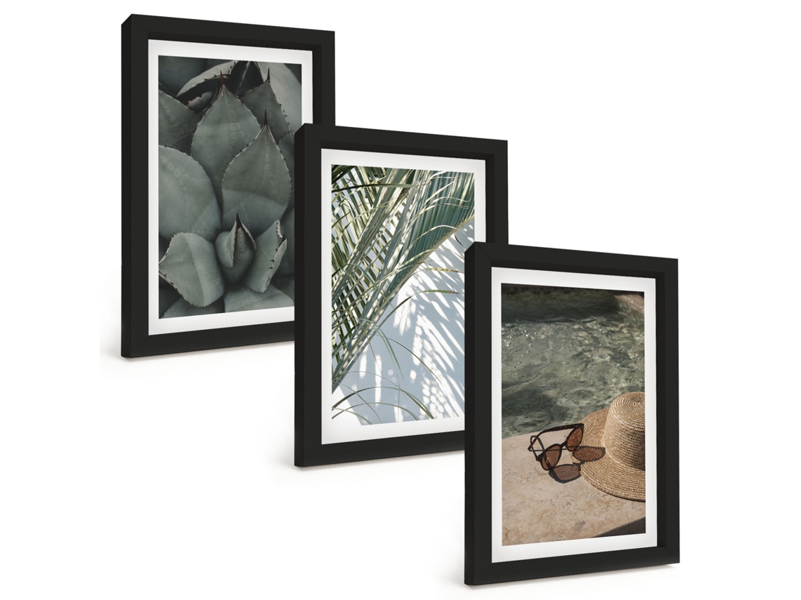 Composição De Quadros Férias Com Plantas Tropicais Espelharte (3 Peças 20x30 Cm)
