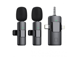 Microfone De Lapela Sem Fio 3 Em 1 Compatível Com Iphone, Ipad, Android, Câmera, 12 Horas Aquaforge
