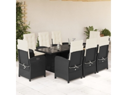 Vidaxl 9 Pcs Conjunto De Jantar P/ Jardim C/ Almofadões Vime Pe Preto