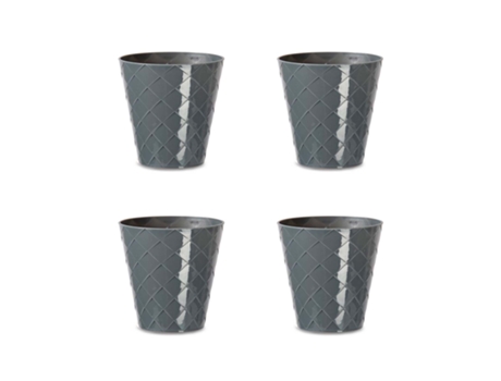 Palmeira Conjunto de 4 Vasos Decorativos Redondos de 11 cm com Textura. Cinza ARECA