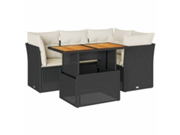 Conjunto de 5 Sofás de Jardim com Almofadões Vime Pe Preto MAISON EXCLUSIVE (5 pcs)
