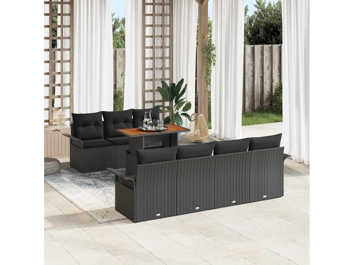 Vidaxl Conjunto De Sofá De Jardim Com Almofada 8 Pcs Preto