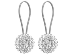 Tirante de Cortina Nova LINE com flor de cristal brilhante clip de fivela magnética inox 1 par S/MARCA