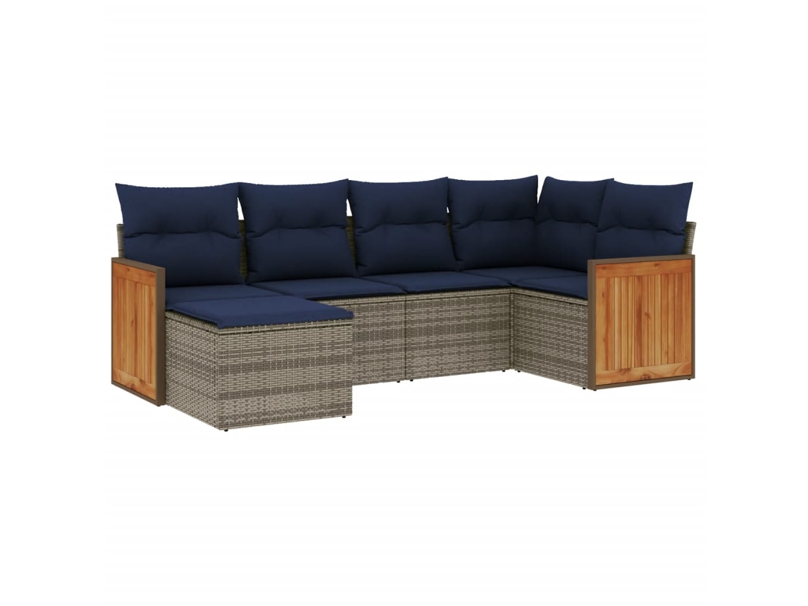 Conjunto de Sofá de Jardim, 6 Peças, Almofadas, Rattan Cinza MAISON EXCLUSIVE
