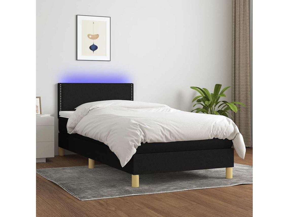 Vidaxl Cama Box Spring C/ Colchão E Led 80x200 Cm Tecido Preto