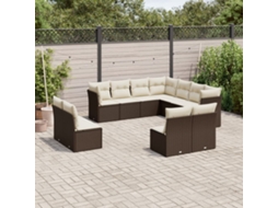 11 Pcs Conjunto Sofás De Jardim C/ Almofadões Vime Pe Castanho Dkd Home Decor