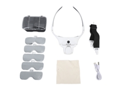 Lupa De Cabeza Recargable Com 4 Lâmpadas Led E 5 Lentes Desmontáveis Para Trabalhos De Proximidade, Livre Das Mãos