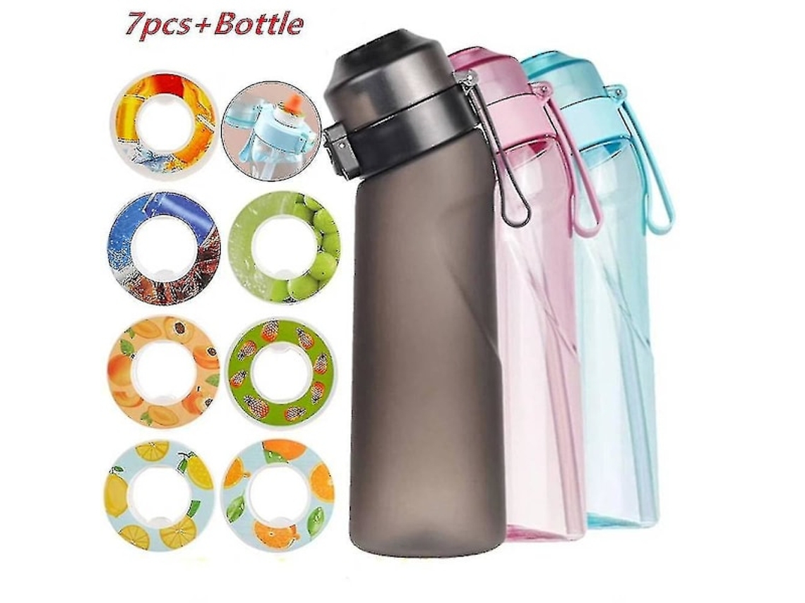 Garrafa de água aromatizada com 7 cápsulas de sabor, preta fosca, 650ml, kit inicial, para camping e esportes Brilvibera (tfrf)