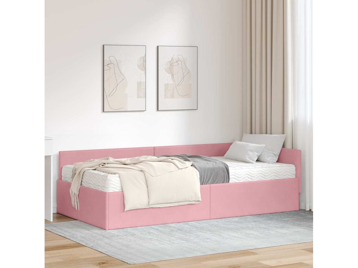 Vidaxl Estrutura de Cama de Canto com Colchão 2 Pcs Cinzeto Veludo