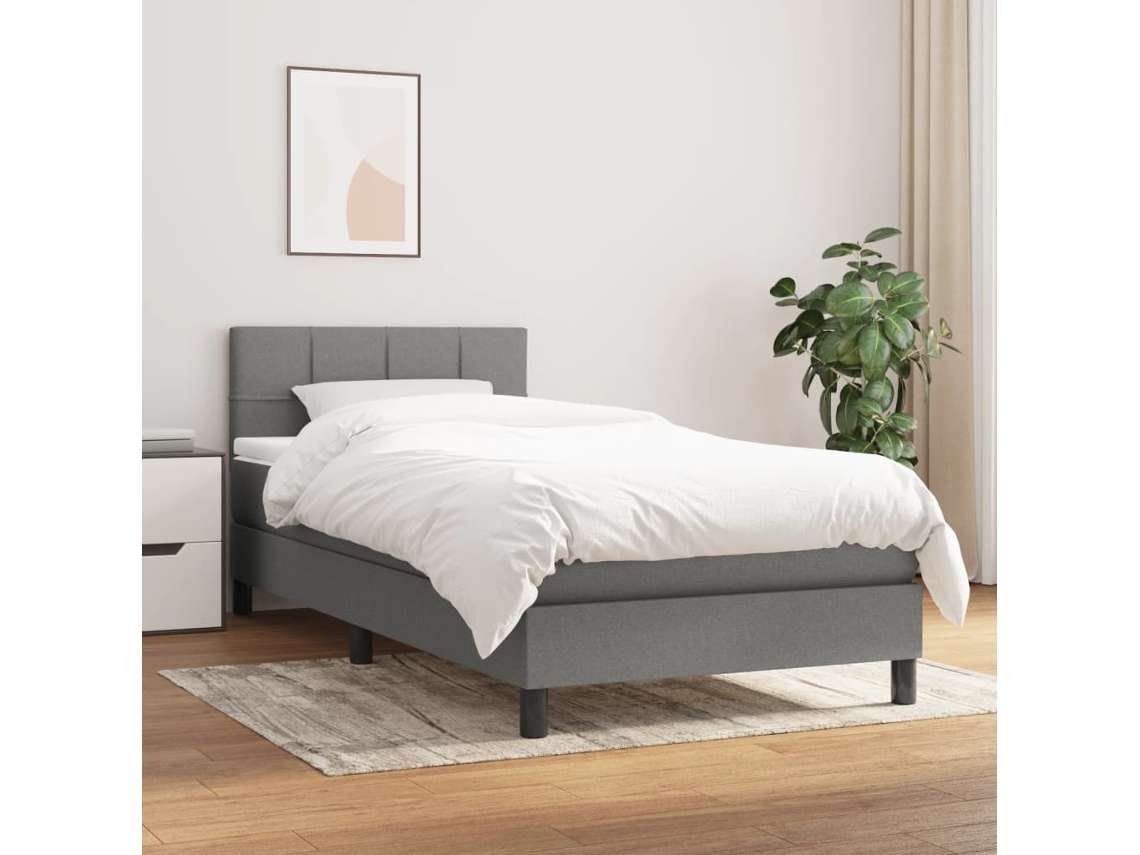Vidaxl Cama Com Molas/colchão 90x200 Cm Tecido Cinzento-escuro