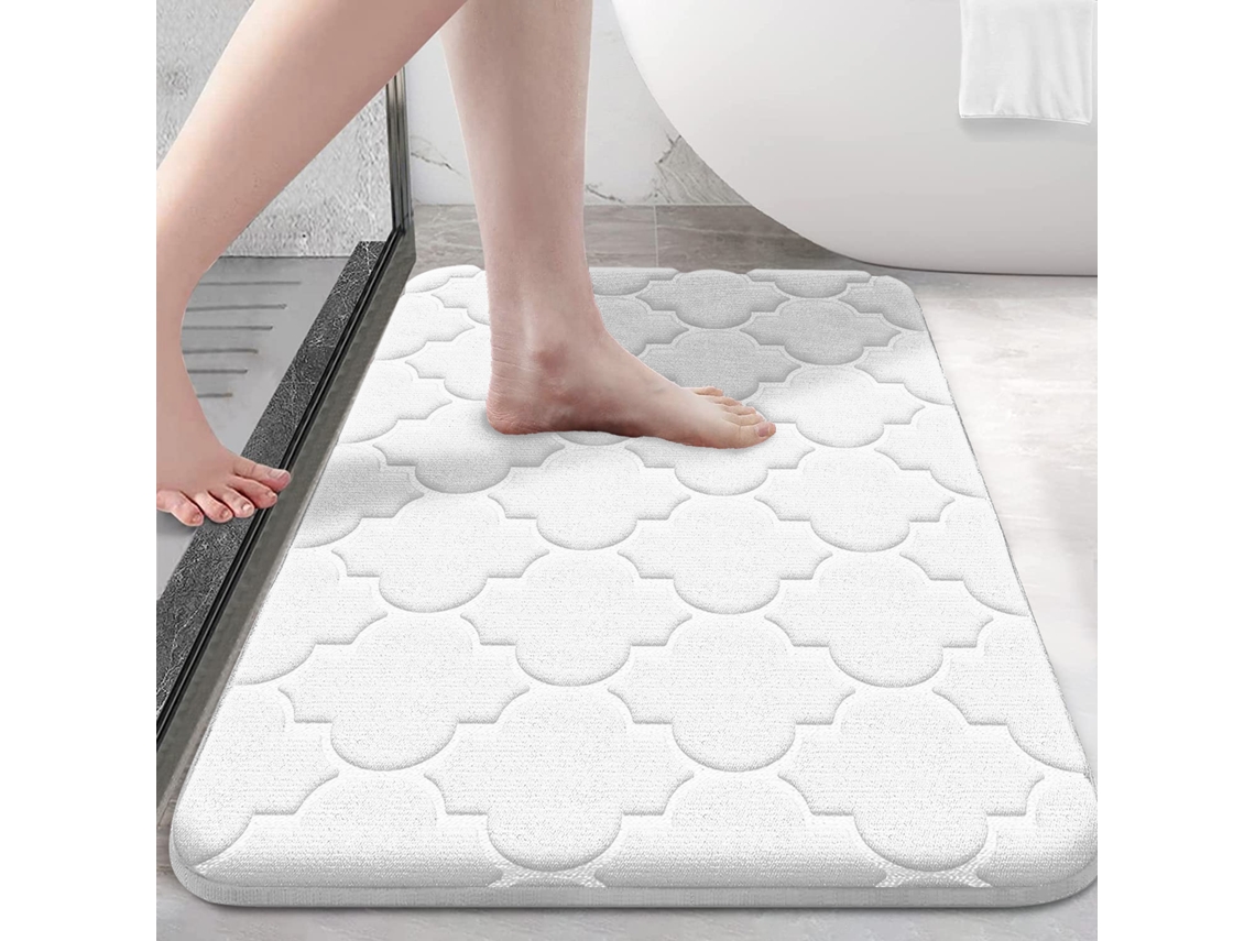 Tapete de Banheiro em Espuma Viscoelástica Ultramacia e Antiderrapante , Absorvente e Lavável À Máquina. MDUG (branco)