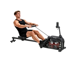 Máquina de remo preta com tanque de água de 6 a 11l, monitor LCD, suporte para celular, 135kg | S/MARCA