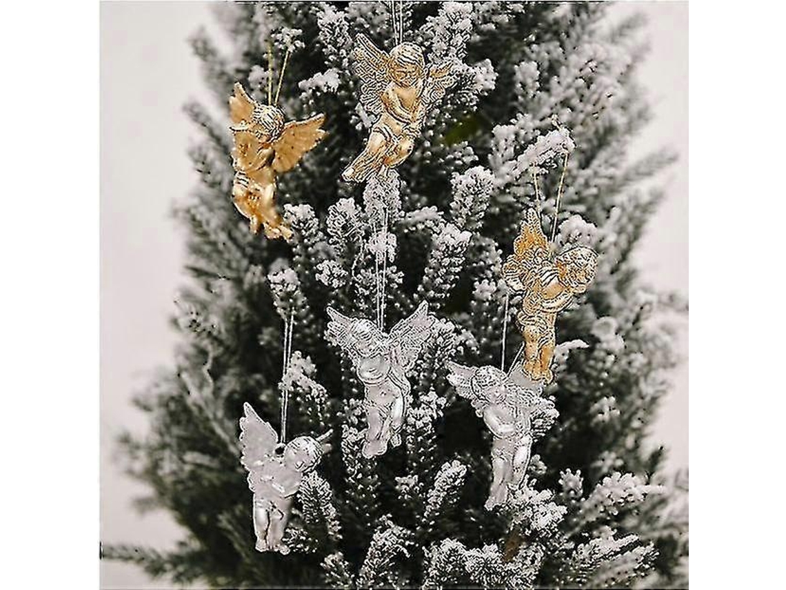 Conjunto De 6/12 Enfeites De Natal Em Forma De Anjo Nas Cores Dourado E Prateado Para Pendurar Na Árvore. Hengjian