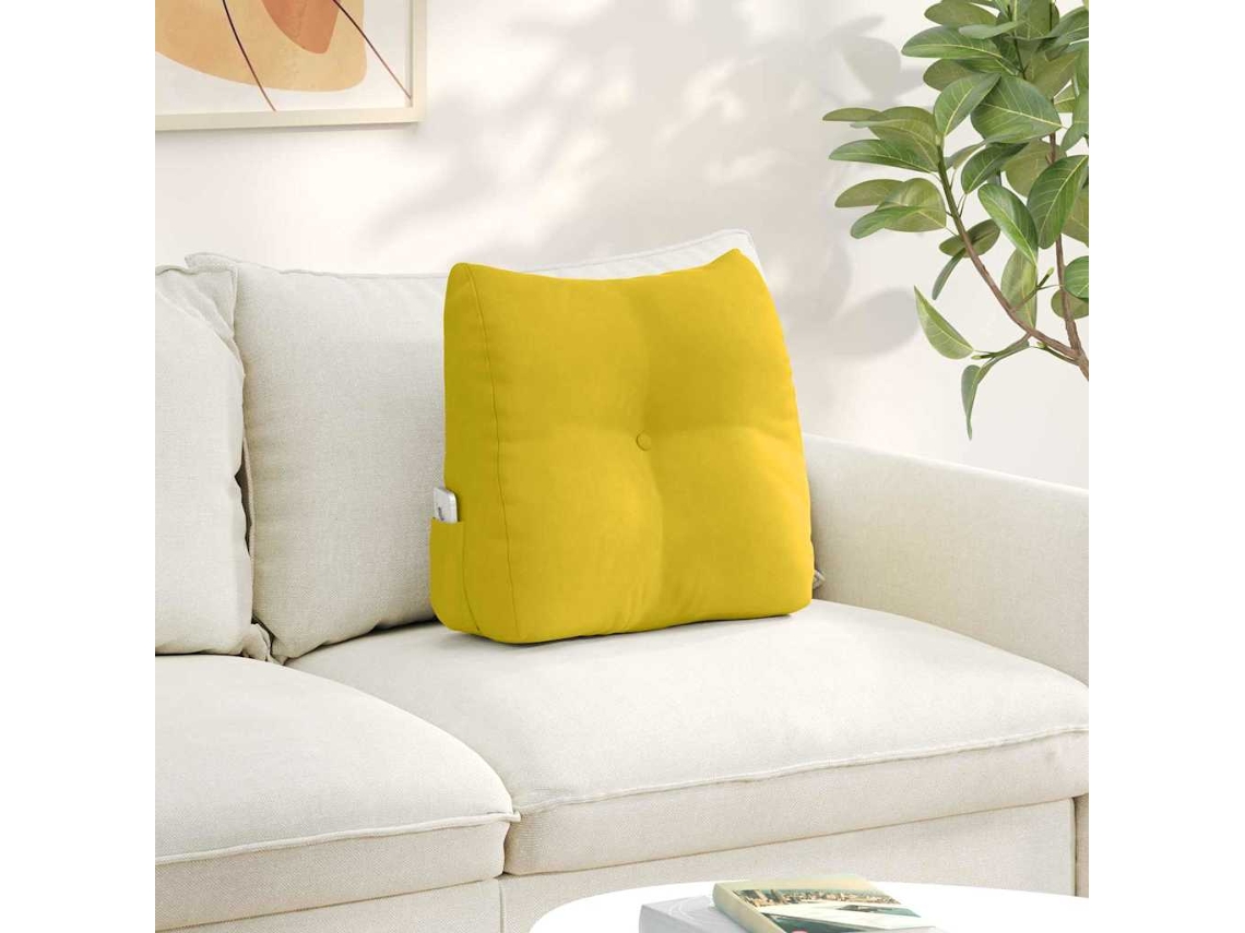Vidaxl Travesseiro Para Costas Amarelo 45 X 24 X 50 Cm Veludo