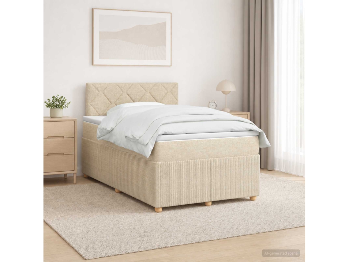 Vidaxl Cama Box Spring Com Colchão Creme 120 X 200 Cm Tecido