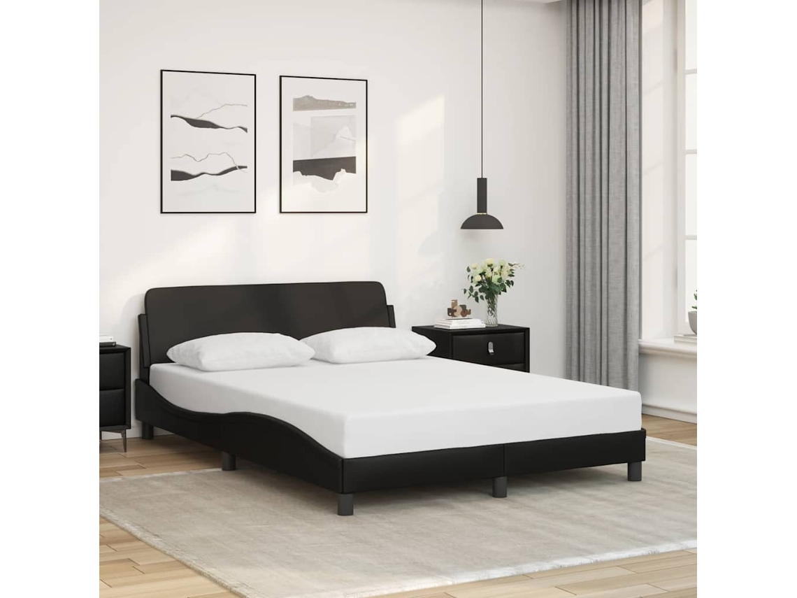 Vidaxl Estrutura De Cama Dover 140x200 Cm Couro Artificial Preto