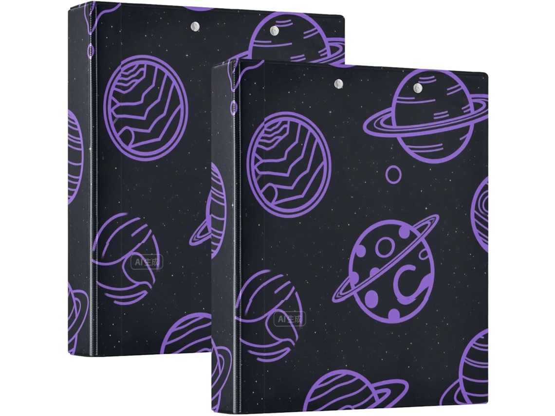 Space Planet Round Pasta 1 2 Polegada Com Prancheta Cadernos, Roxa E Preta, Capa Dura