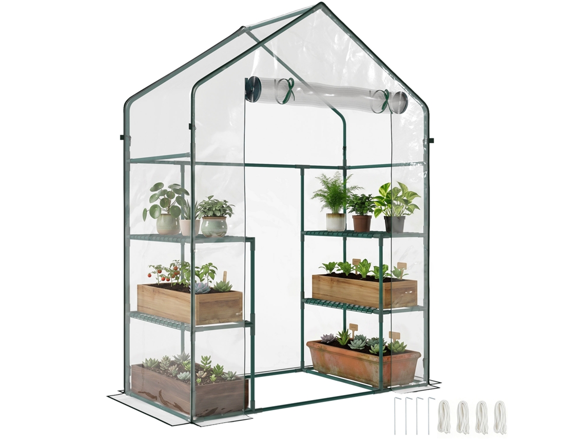 Estufa de Jardim com 4 Prateleiras,1 Porta com Zíper,142x73x195cm,verde BTFORUS