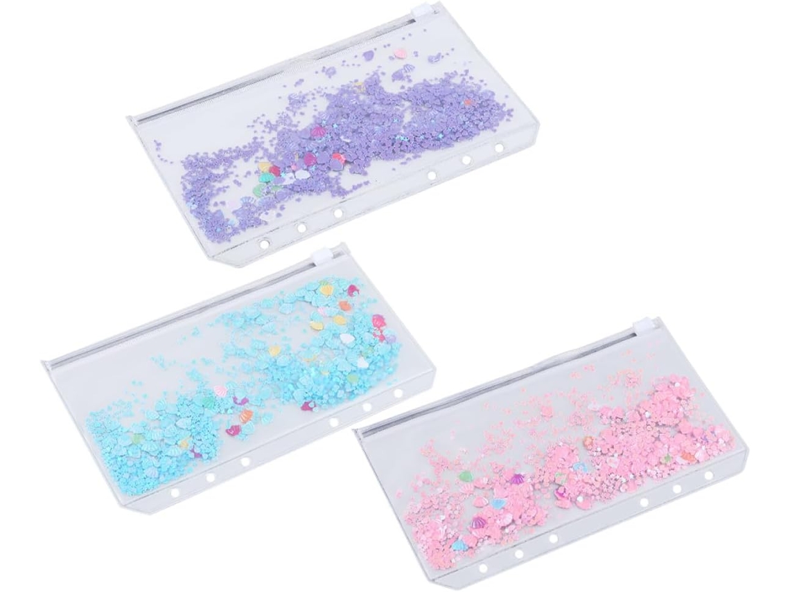 Conjunto de 3 pastas Alipis transparentes A6 em PVC nas cores rosa, azul e vermelha, reutilizáveis para economizar e