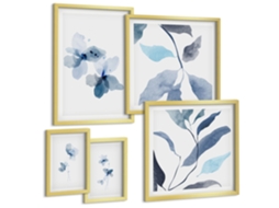 Galeria De Pinturas Murais Padrões Florais Boho Da Natureza Moldura Dourada Quadros Para O Escritório Espelharte (conjunto De 5 Imagens)