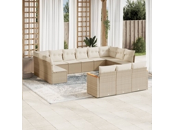 Conjunto de 13 Sofás para Jardim com Almofadas Vime Pe Bege Dkd Home Decor