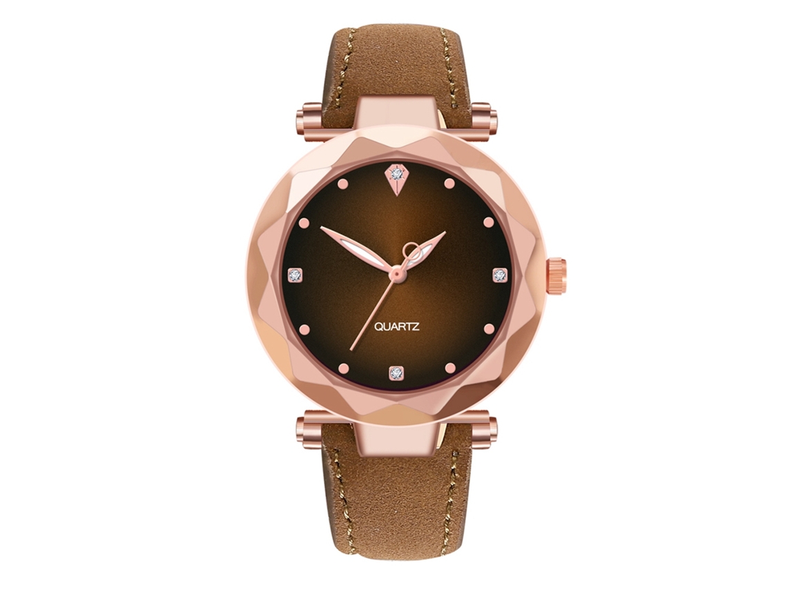 Relógio de Pulso Feminino Simples de Quartzo com Pulseira de Couro Pu Café