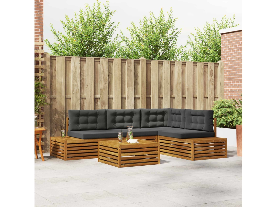 Vidaxl Conjunto De Sofás Para Exterior 5 Peça Natural E Antracite