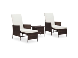 Conjunto 3 Peças Lounge Jardim C/ Almofadões Vime Pe Marrom Dkd Home Decor