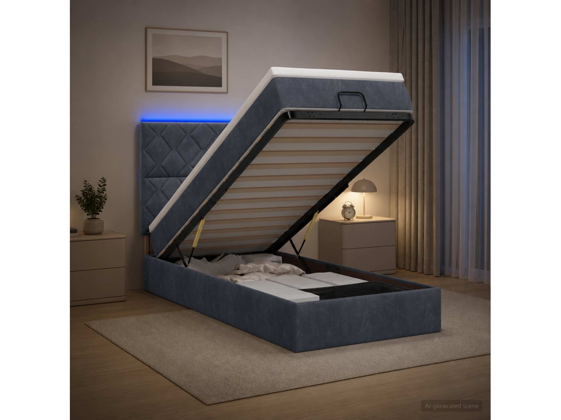 Vidaxl Cama Ottoman Com Colchão E Led Cinzento-escuro 90 X 190 Cm