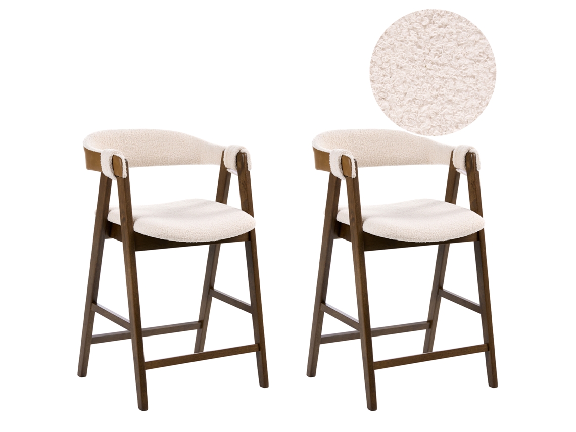 Conjunto De 2 Sillas De Bar Beliani Day De Bouclé Beige 52x62x88