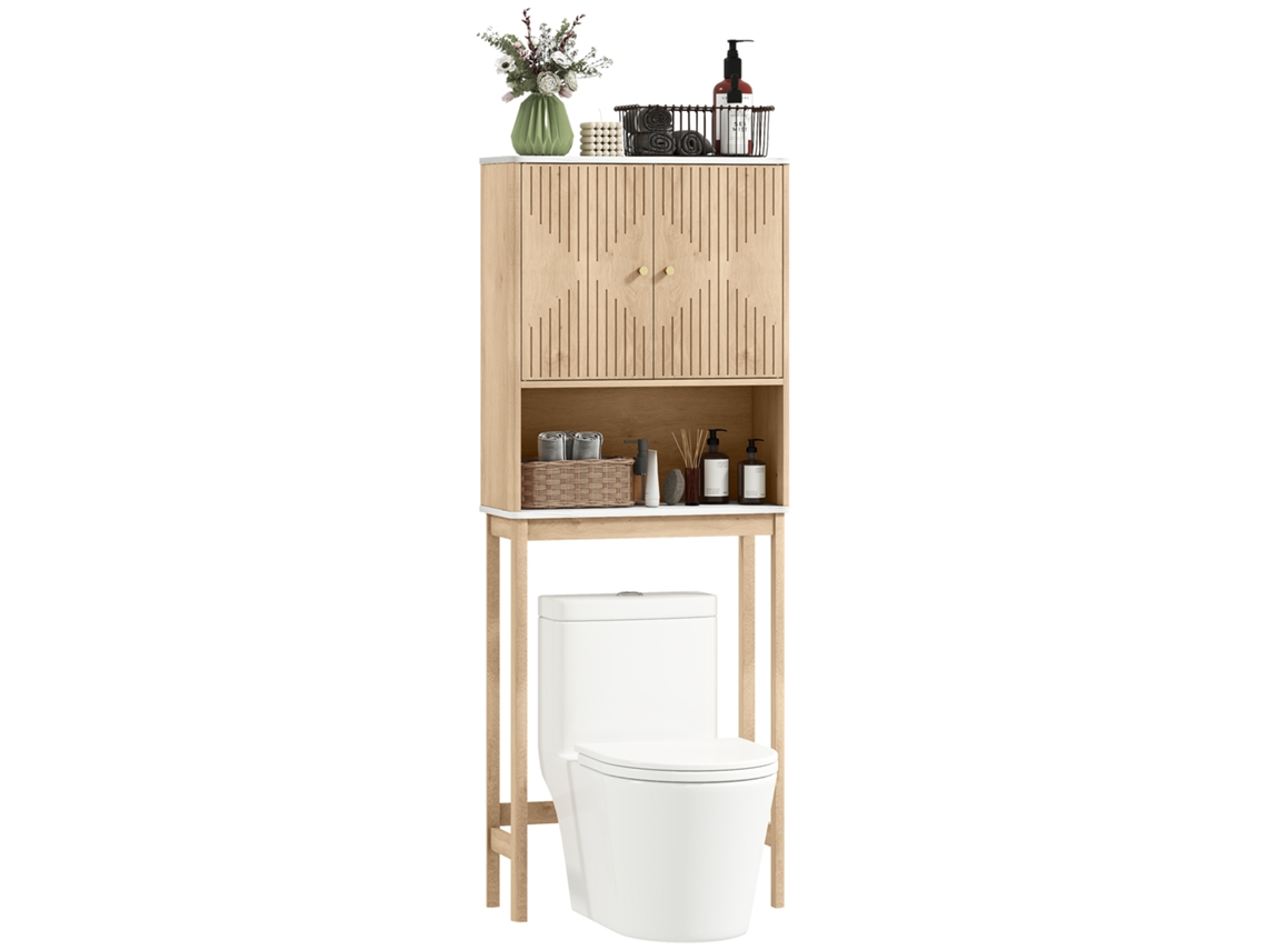 Móvel para WC sobre o vaso, armário com porta dupla e prateleiras, 66x25x168cm, carvalho BTFORUS