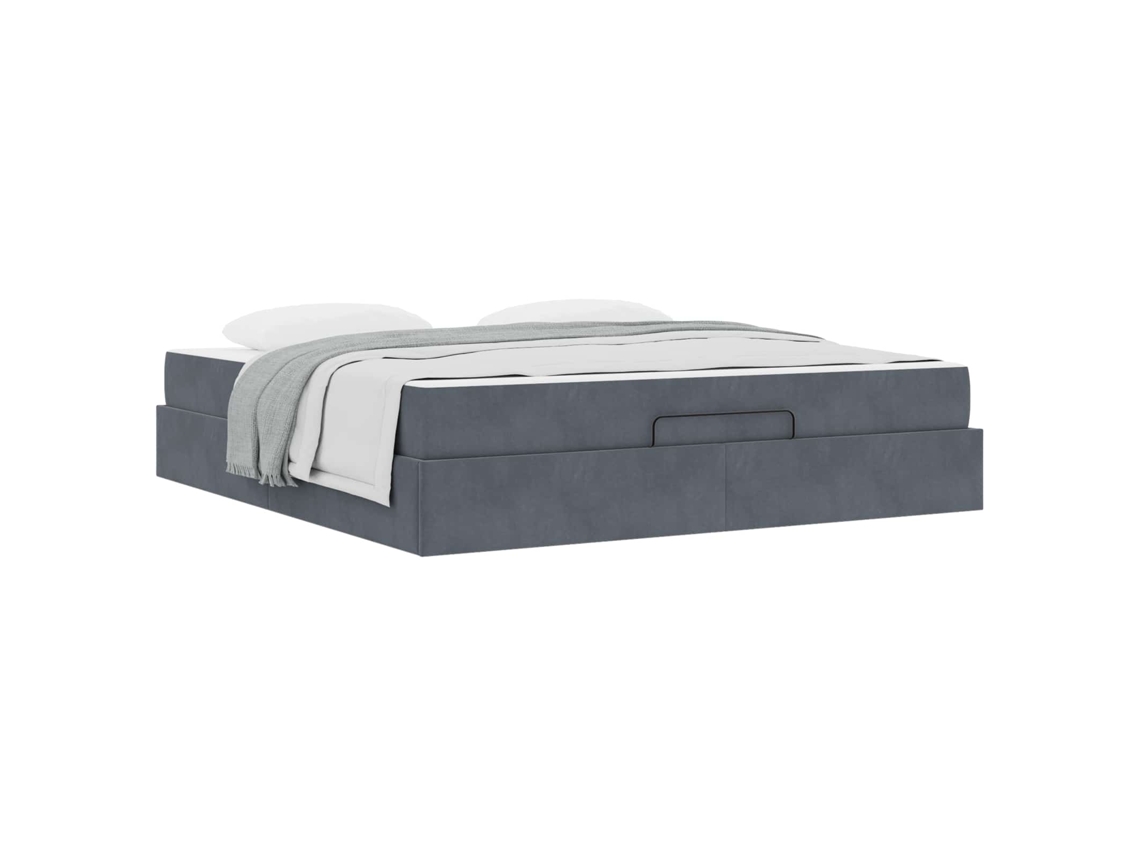 SYFAX™ Estrutura de Cama com Colchão 2 Pcs Cinza Escuro Veludo