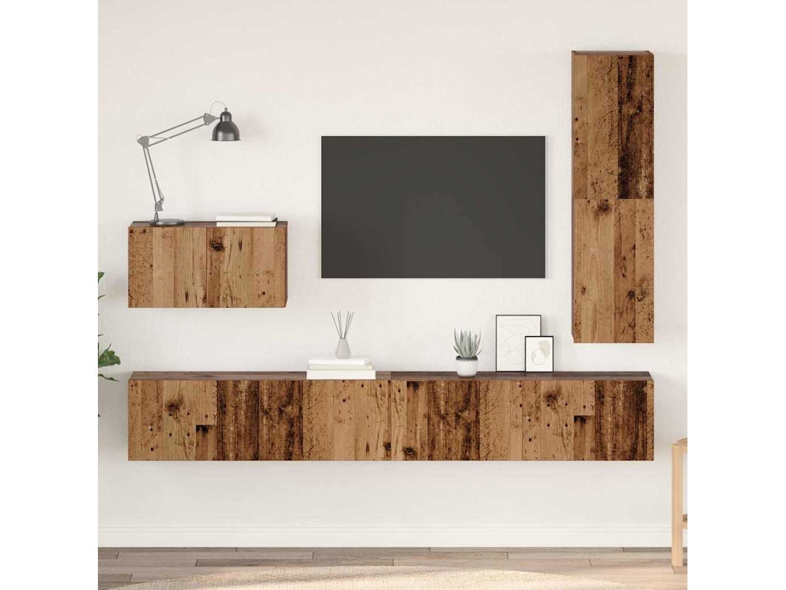 Vidaxl Conjunto De Móvel De Tv 4 Pcs Madeira Antiga Madeira Processada