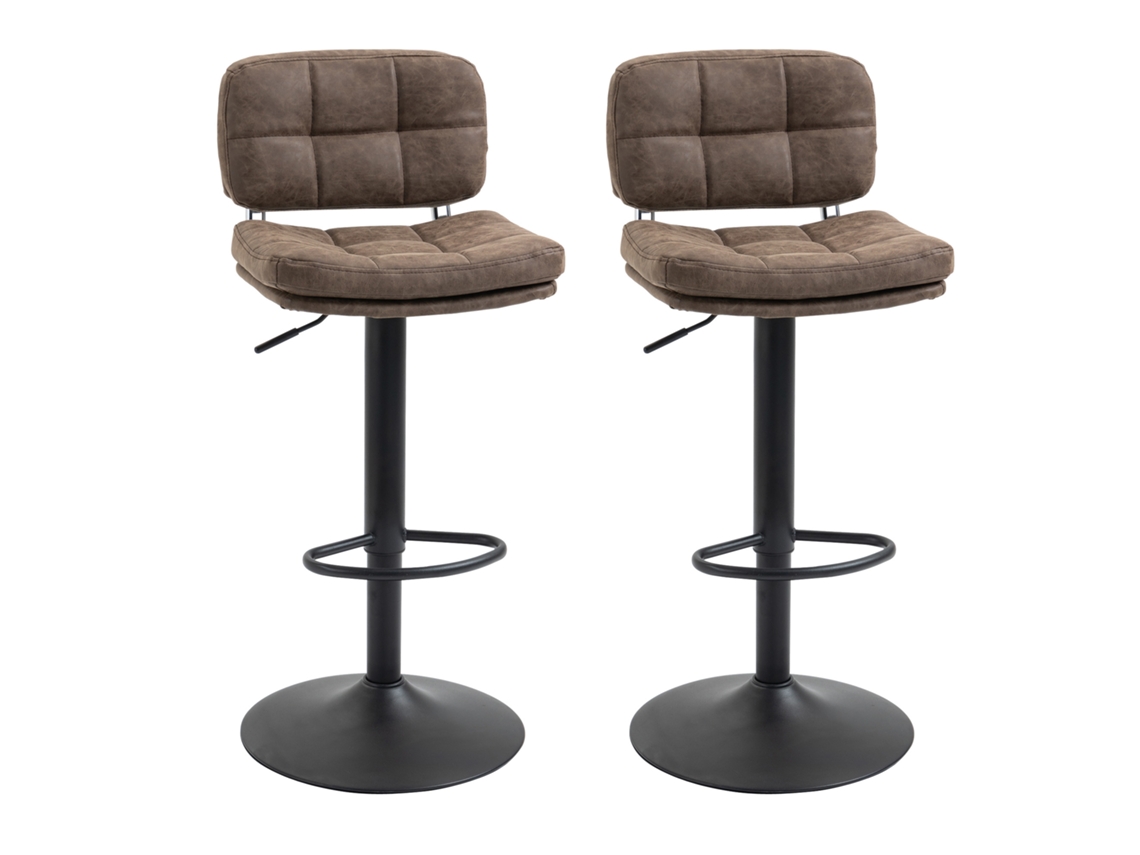 Conjunto de 2 Banquetas de Bar Vintage Estofadas Giratórias, Ajustáveis com Apoio para os Pés Revestimento Sintético Marrom CHEZMOI