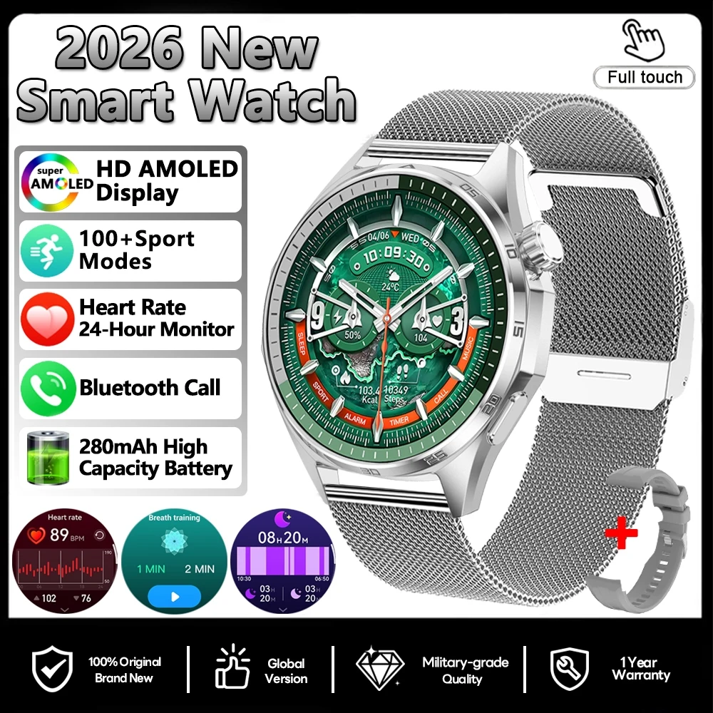 (pulseira De Malha Prateada) Smartwatch, Gps, Nfc, Monitoramento De Saúde, Monitoramento De Frequência Cardíaca, Chamadas Bluetooth
