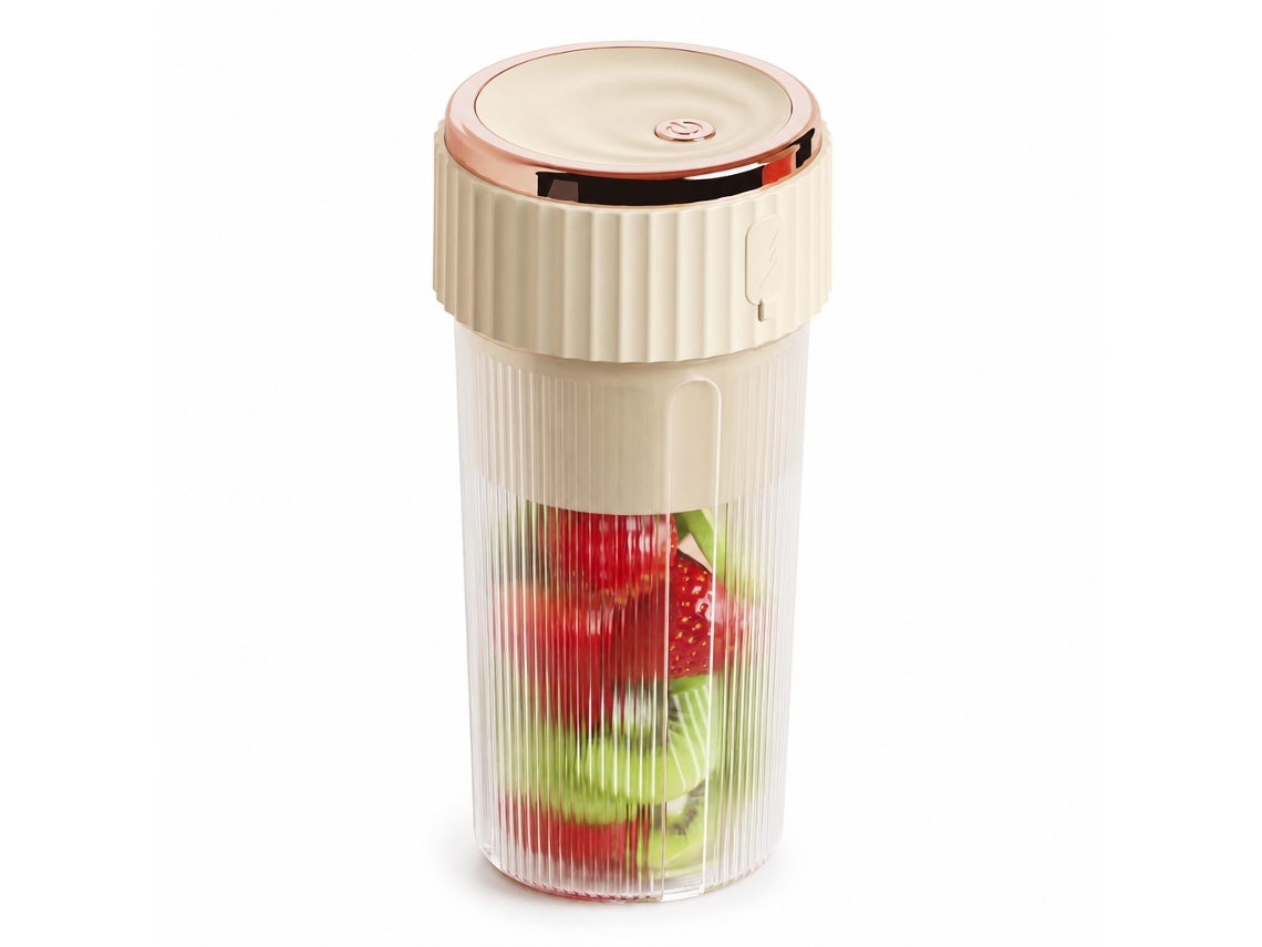 Liquidificadora Portátil Sem Fios Para Smoothies, 300 Ml, 6 Lâminas Em Aço Inoxidável, Creme