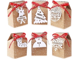 24 Caixas De Presente De Papel Kraft Para Decoração De Natal Aquaforge (6 Estilos)