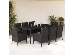 9 Pcs Conjunto De Jantar P/ Jardim C/ Almofadões Vime Pe Preto Dkd Home Decor