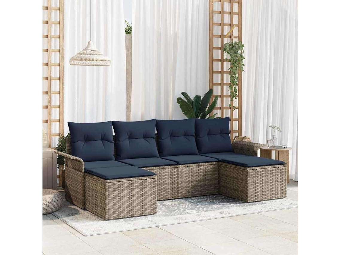 Vidaxl Conjunto De Sofá De Jardim 6 Unid. Cinzeto Rattan Sintético