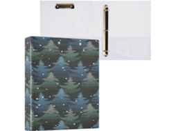 Pacote com 1 Pasta de Argolas 3,8 Cm Bolsos Internos, 1/2 Unidades, Escolar, 200 Folhas, Estampa Florestas Inv