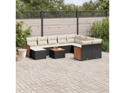 Vidaxl 11 Pcs Conjunto Sofás De Jardim C/ Almofadões Vime Pe Preto