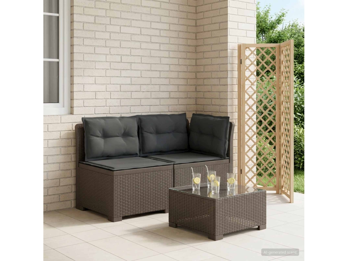 Vidaxl Sofá De Jardim 2 Lugares Com Almofadas Look Rattan Pp